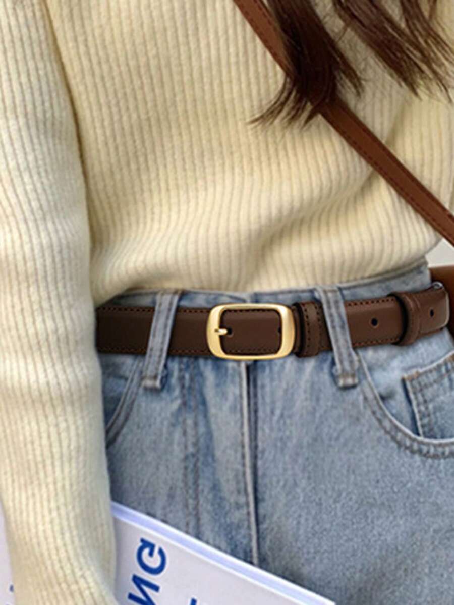 1条女士休闲商务时尚百搭腰带，适合日常搭配牛仔裤和休闲裤 - 棕色 - 查看 1