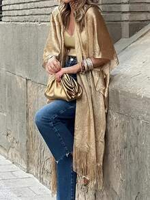 Spring, Summer And Autumn Mesh Beach Cover-Up Top With Perspex View, Sun Protection Beachwear Cardigan, Bikini Outer Cover-Up - 金色 - 查看 6