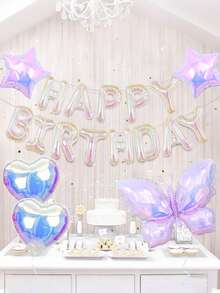 18pcs/Set Colorful Butterfly Happy Birthday Party Decoration Set, Includes 16" Colorful "HAPPY BIRTHDAY" Letter Balloons, Colorful Butterfly Balloons, Colorful Heart Star Foil Balloons, Suitable For Birthday, Party, Valentine's Day, Anniversary, Party Decor, Photo Shoot, Princess Theme Birthday, Scene Decor, Butterfly Theme Party Decor - Multicolor - View 3