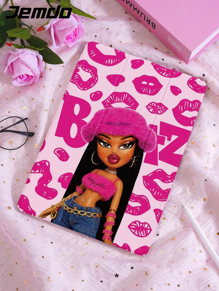 1 pieza Muñeca de dibujos animados rosa, Funda protectora de tableta con diseño de estampado de labios, compatible con iPad 10.2 pulgadas, iPad Pro 2021/2020/iPad (A16) 11 pulgadas 11a generación 2025/10a generación, Galaxy Tab A8 10.5 pulgadas 2022, Matepad 10.4/Tab, anti-caída, con ranura para lápiz, compatible con suspender/activar, mejor regalo para jugadores de tableta