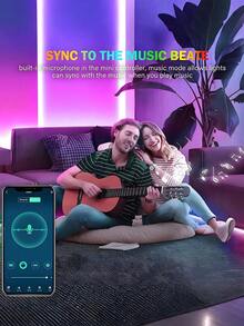 1 pieza Tira de luz LED RGB inteligente, disponible en longitudes de 1m/3m/5m/10m/15m/20m, incluye control remoto de 44 teclas, color y brillo ajustables, cortable, fácil instalación. Adecuado para tira de LED con cambio de color sincronizado con música, regulable, aplicable para dormitorio, sala de estar, iluminación trasera de TV, cocina, bar, sala de juegos, decoración del Día de San Valentín y fiestas, etc. - RGB - Ver 6