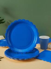 100/75/25/10 piezas Platos desechables con forma de pétalo azul real, servilletas, vasos, suministros para fiestas, adecuados para 25 invitados, platos de papel desechables vajilla para fiestas de cumpleaños, bodas, fiestas, picnics familiares - azul real - Ver 3