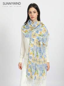 1pc Lemon Fruit Polyester Scarf, Chic & Versatile For Daily Use - Light Yellow - View 3