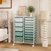 15-Drawer Rolling Storage Cart Mobile Cart With Colorful Drawers & Metal Frame - Mint Green - View 6