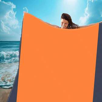 7-Person Extra Large Beach Blanket, Durable Woven Sand-Proof Beach Mat In Vibrant Orange And Gray, Easy To Clean, Suitable For Camping, Pool, Picnic, Outdoor Activities