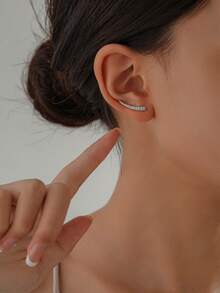 Nooxian 1pc U-Shaped Textured Ear Cuff Earring, Minimalist One-Piece Ear Clip Earring For Women - Silver - View 11