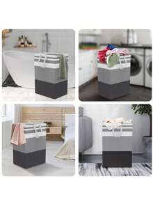 2 Foldable Laundry Baskets For Dirty Clothes, 75L Large Capacity - Black and Gray - View 5