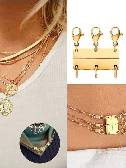 多层项链，磁扣设计 - 多股项链叠戴，两种颜色（金色和银色）和两种尺寸可选，可用于叠戴，多股项链扣，项链和手链叠戴神器，磁扣设计确保牢固吸附，易于使用，适合日常佩戴和DIY，是时尚达人、珠宝爱好者和送礼达人的必备单品，也是圣诞礼物的理想之选。