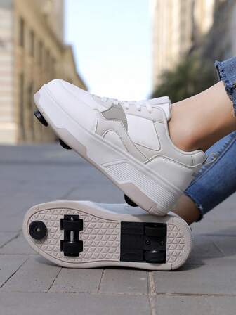 Patines de ruedas automáticos de 4 ruedas para niños y niñas, nuevos patines con ruedas y freno, zapatillas de patinaje ligeras y duraderas de cuero de PU con ruedas desmontables, zapatos de patinaje 2 en 1, para todo el año