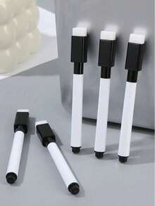 12pcs Reusable Dry Erase Markers, High Quality Black Ink, Black/White Barrel, Washable Water-Based Ink, With Eraser Brush, Back To School, Whiteboard Markers With Eraser Brush For Office & Teaching, Back To School Colors And Styles Random - Black - View 6