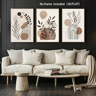 Set di 3 cartellone su tela con cornice in legno in stile minimalista moderno, stampa astratta di linee e piante in stile bohémien, design creativo e semplice per decorazione da parete, adatto per soggiorno, camera da letto, cucina, sala da pranzo, aula, ufficio, arte da parete, decorazione per la casa, regalo perfetto per amanti dell'arte e appassionati di arredamento