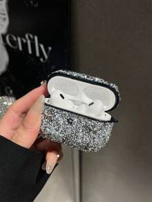 1pc Silver Pentagram Metal Punk Style Rhinestone Bluetooth Earphone Protective Case For AirPods - White - View 7