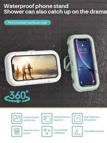 360°旋转防水淋浴手机支架，可伸缩，角度可调，淋浴手机壳，防雾高灵敏度保护套，适用于浴室墙壁、镜子、浴缸、厨房等场所，防水浴室触摸屏手机盒，免钻孔壁挂式触摸屏手机支架盒，兼容、安卓手机，生日礼物，送给家人、朋友，适用于办公室、宿舍和家庭使用，360度旋转手机支架，承重力强。