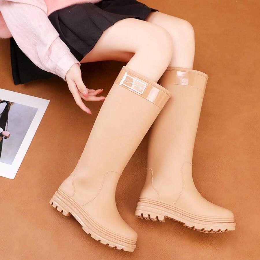 Stylish Fleece-Lined High-Top Rain Boots For Women, Thickened, Waterproof, Non-Slip, Long Rubber Boots - quả mơ - Xem 1