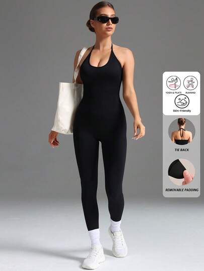 Yefecy Mono deportivo sin costuras de alta elasticidad con efecto levantador y espalda de tirantes