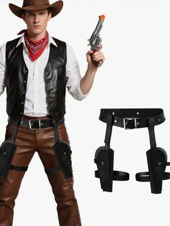 1 Set Of Retro Medieval PU Leather Belt And Leg Straps Western Cowboy Belt Role-Playing Props Accessories