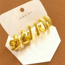 6-Piece Gold-Tone Hoop Earrings Set | Minimalist Textured Style, Versatile For Daily/Party-Budget-Friendly Luxury To Upgrade Any Look! - Yellow Gold - View 2