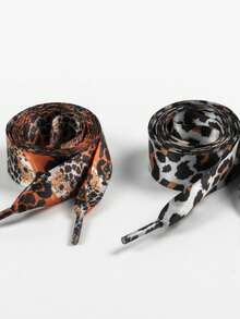 1 Pair 2cm Leopard Print Silk Dyed Shoelaces, Suitable For Skate Shoes, Sneakers, Casual Shoes - Black, White, Brown - View 5