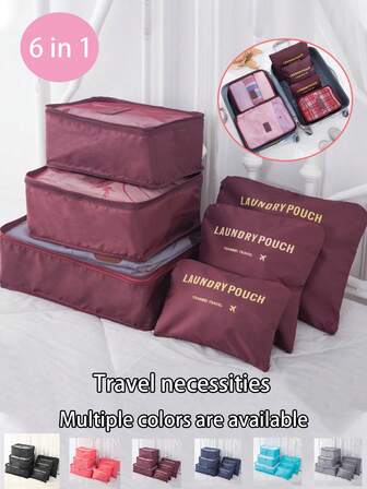 6pcs/Set Travel Luggage Organizer Set - Includes: Waterproof Toiletry Bag, Cosmetic Bag, Multi-Purpose Pouch, Travel Organizer, Compression Packing Cubes, Makeup Bag, Shoe Bag, Ideal For Cosmetics, Skincare, Makeup Brushes, Nail Polish, Jewelry, Perfume, Stationery, Electronics, Holiday Gift