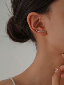 Nooxian 1pc U-Shaped Textured Ear Cuff Earring, Minimalist One-Piece Ear Clip Earring For Women - Silver - View 3