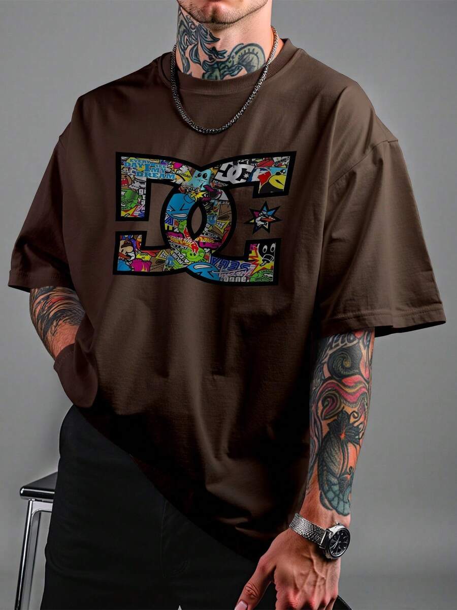 Oversized T-Shirt DC Street Collage Streetwear Unisex Ref4227 - Rust Brown - View 1
