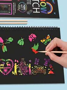 儿童彩虹刮画纸套装 - 23 件套，包含 22 个螺旋几何模板、1 个塑料绘图模板和 1 把测量尺