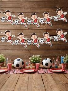 7/14/21pcs Customized Soccer Player Photo Banner, Personalized Face Soccer Banner, Hanging Decorative Flag, Soccer Background Wall, Sports Party Happy Birthday Celebration, For Boys, Party Supplies - Multicolor - View 7