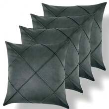 Set Of 4 And 2 Draped Suede Cushion Covers 44x44cm Decoration - Grey - View 2