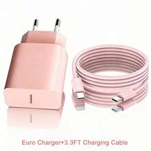 PD 20W Fast Charging EU Charger Kit Compatible With IPhone 17/16/15/Pro/Pro Max,Type-C Wall Charger With Type C To USB C Fast Charging Cable, Portable USB-C Adapte Compatible With Samsung Galaxy S25 S24 S23 S22 S21 S20/Ultra/Note 20/10,PINK/WHITE - EU C Type Plug(220-240V) - View 11