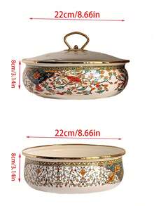 1pc Vintage Floral Enamel Shallow Pot, Suitable For All Seasons, With Gold-Rimmed Double Handles/Handleless Design, Multifunctional Cookware For Home And Commercial Use (Can Be Used As Soup Pot, Stew Pot, Instant Noodle Pot), Ideal For Holiday Gatherings, Family Dinners, And A Great Gift For Friends And Family On Holidays Or Birthdays. - Multi-colored 22CM Ruyi Basin - View 11