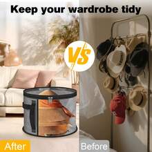 Extra Large Gray Oxford Cloth Foldable Dustproof & Moistureproof Hat Organizer With Zipper For Travel And Wardrobe - Gray - View 7