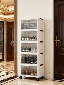 1个（38厘米-58厘米宽）可折叠塑料储物柜，可折叠衣柜收纳盒，便携式家用衣柜，客厅玩具柜，零食柜，厨房落地架，圣诞节和万圣节礼物，浴室纸巾收纳盒，卧室储物架，可折叠鞋架 - 無色 - 查看 10