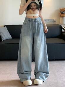Casual Washed Wide Leg Loose Fit Jeans - Light Wash - View 9