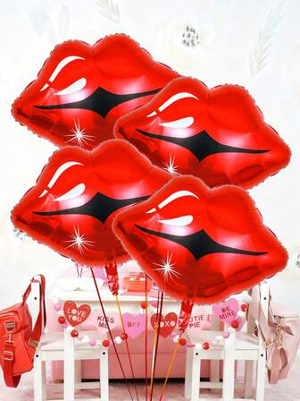 2/4件套红色嘴唇气球，红色嘴唇气球装饰，适用于情人节浪漫装饰、婚礼、订婚、亲吻气球派对装饰、女孩生日派对用品、周年纪念、情人节派对用品