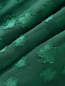 Vihyde 1件中东风格提花饰边薄纱喇叭袖连衣裙，适合青少年女孩，橄榄绿 - 綠色 - 查看 10