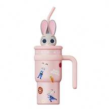 Miniso Zootopia Judy & Nick Doll Insulated Straw Tumbler 304 Stainless Steel Material 3D Doll Lid & Handle Design Commute Office Home Insulated Water Cup (ZG Version)(1 PC) - Pink - View 9