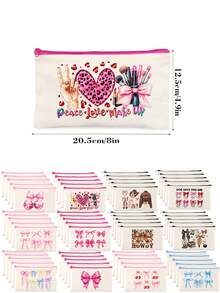 Multi-Piece Cute Sweet Bowknot Canvas Zipper Bags, Cosmetic Bags, Stationery Bags, Y2K Style Bowknot Makeup Bags, Jewelry Pouches, Snack Bags, Pen Cases, Travel Cosmetic Organizer Bags, Party Gift Bags, Multi-Functional Organizer Bags, Portable Clutches With Zippers For Lipstick, Brushes, Phones, Coins, Home, Travel, Beach, Pool, Party, School Use, Home Decor Bathroom Living Room Organizer Set - Beige - View 12