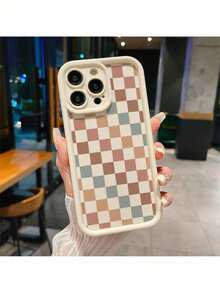 Fundas de  Beige - Estampado a cuadros multicolor vintage, hecha a mano, compatible con modelos 11-16 Pro Max Plus - Multicolor - Ver 5