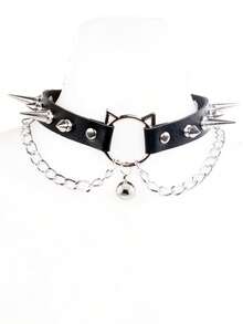 1pc New Fashion Cat Ear PU Leather Choker Necklace Women Chocker Necklaces Accessories Punk Neck Strap Wedding Bride Jewelry Gift - Black - View 4