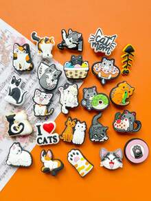 23 pièces Série chat, Série histoire de chat, Matériau PVC, Accessoires de chaussures chat, Charms de chaussures chat mignons, Divers crochets de chaussures chat, Convient pour les sacs de plage, porte-clés, fêtes DIY, Noël, Saint-Valentin, Halloween et autres occasions - Blanc - Voir 11