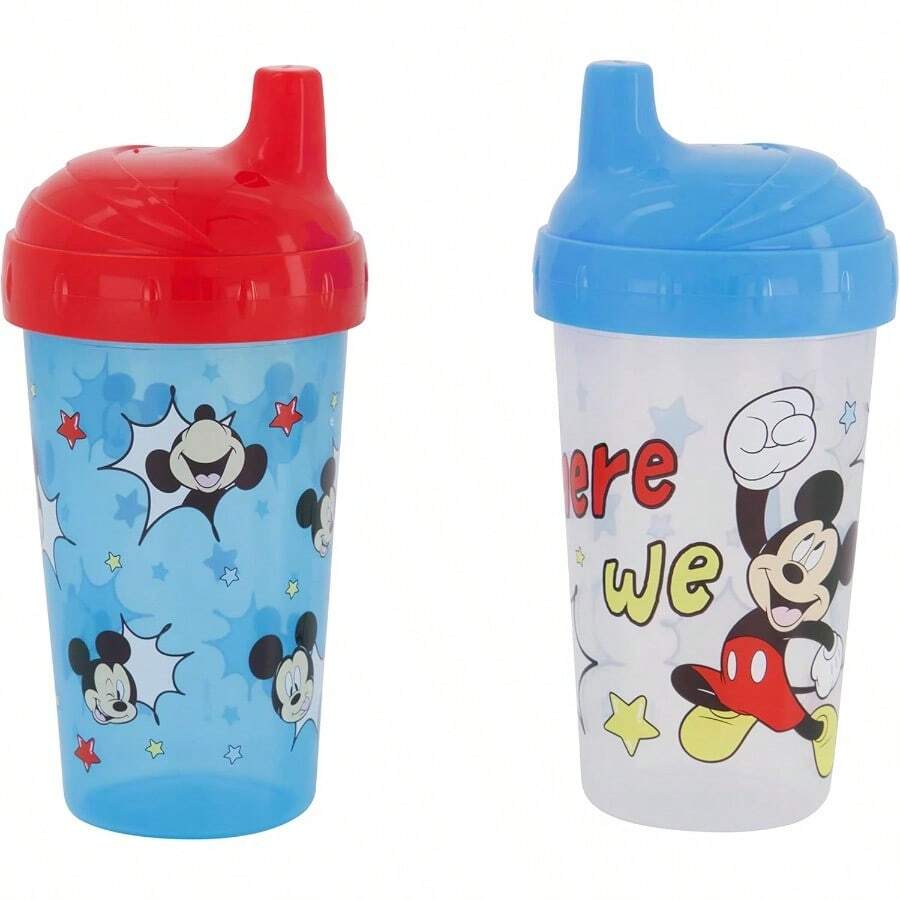 SLAWToddler Sippy Cups For Boys 10 Ounce Mickey Mouse Sippy Cup Pack Of Two With Straw And Lid Durable Blue Leak Proof Travel Water Bottle For Toddlers - 米老鼠三世 - 查看 1