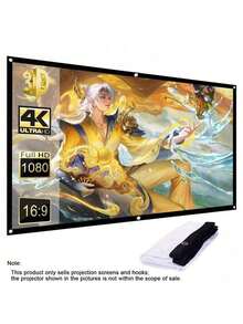 TUOGTCI 60/120 英吋可折疊便攜式投影幕布 - 16:9 HD 4K 輕量防皺布料，適用於家庭劇院、派對、辦公室、教室 - 無需電源，安裝簡單，便攜式投影幕布，電影觀賞，現代時尚 - 白色 - 查看 7