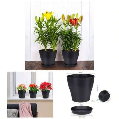 Ukipos Set de 15 Macetas para Plantas de Plstico con mltiples Agujeros de Drenaje y Bandeja de 6 Pulgadas, Maceta de Interior y Exterior para Flores de jardn, del Hogar y Suculentas Negro