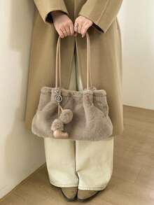 Autumn/Winter New Plush Tote Bag For Women, Fashionable Shoulder Bag, Casual Large Capacity Handbag Suitable For Daily Use, Shopping, Dating, Gift, College Style - Multicolor - View 6