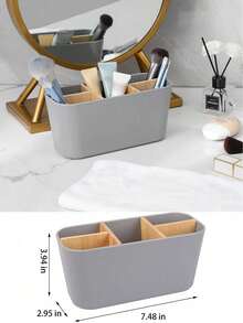 1pc Bamboo Toothbrush Holder With 5 Slots, Bathroom Vanity Countertop Storage Organizer For Electric Toothbrush, Toothpaste, Razor - Matte Black - 黑色 - 查看 18