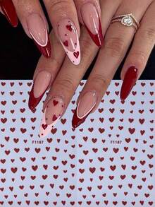 Bộ 2 miếng dán móng tay hình trái tim màu đỏ rượu vang, decal trái tim tình yêu lãng mạn 3D tự dán, trang trí móng tay tự dính cho ngày Valentine. - Màu Đỏ Sâu - Xem 1