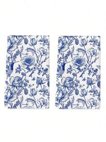 1/2/4 Pcs Retro Chinese Style Kitchen Towels Microfiber Dish Towels Hand Towels Tea Towels Blue And White Porcelain Flower Bird Farmhouse Pattern Thick Soft Absorbent Machine Washable Decorative Towels For Kitchen Bathroom Daily Cleaning Kitchen Dining Table Decoration Kitchen Supplies Christmas Gift Ideal For Gifting Home Kitchen Essentials Festive Decor - Xanh và trắng - Xem 2