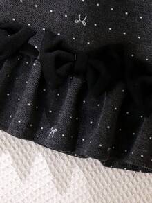 2 件套女婴优雅林地风格高领长袖上衣和 3D 蝴蝶结无袖连衣裙套装，春秋