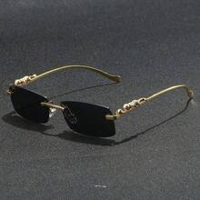 Fashion Frameless Rectangular Glasses, Cute Style, AC Lenses, Won't Make Everything Too Dark, So You Can Wear Them For Night Walks In The City, Valentine's Day, Exquisite Birthday Gift, Accessories Not Included - Gray - 查看 13