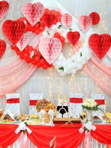 5个/包，15厘米/5.95英寸情人节心形蜂窝纸球，粉色和红色心形装饰，适用于情人节、婚礼、派对装饰 - 彩色 - 查看 8